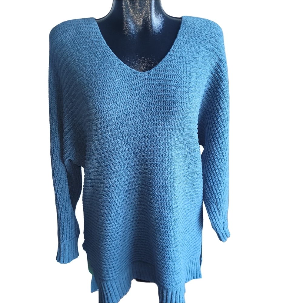 American Eagle Teal Relaxed Fit V-Neck High-low Knit Sweater Size XXS